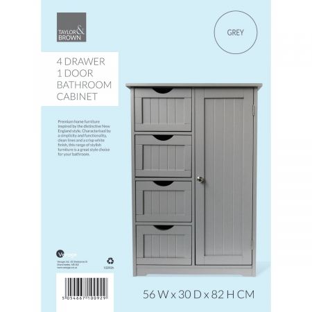 4 Drawer 1 Door Bathroom Cabinet Grey