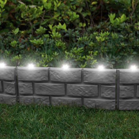4pk Brick Effect Garden Edging With Led Light Grey