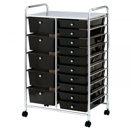 15 Drawer Storage Trolley Black